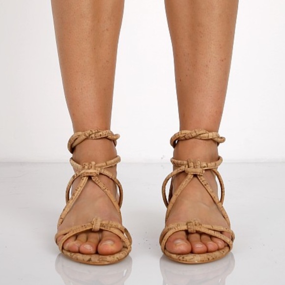 Leather Knotted Cork Wedge LaceUp Gladiator Sandal - Picture 3 of 4